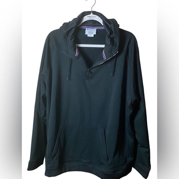 Champion Men’s Sz 2XL Black 1/4 Zip Collar Pull Over Hoodie Sweatshirt - Picture 2 of 7